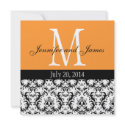 Orange Damask Monogram Wedding Invitation invitation
