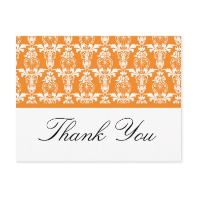 Orange Damask Thank You Postcards