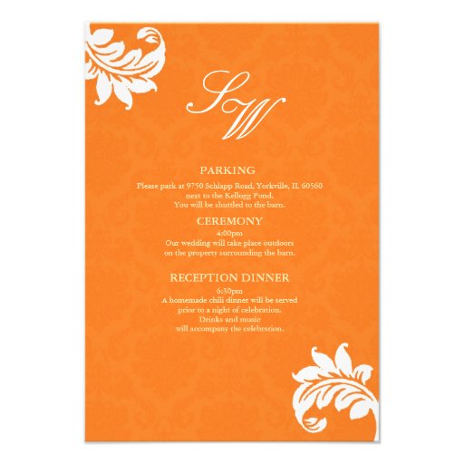 Orange Damask Wedding Enclosure Card Invitation