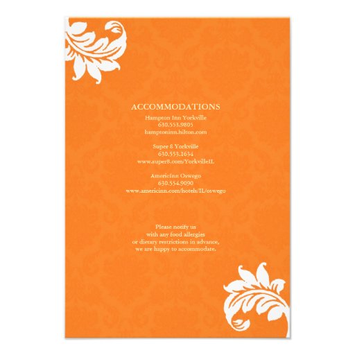 Orange Damask Wedding Enclosure Card Invitation
