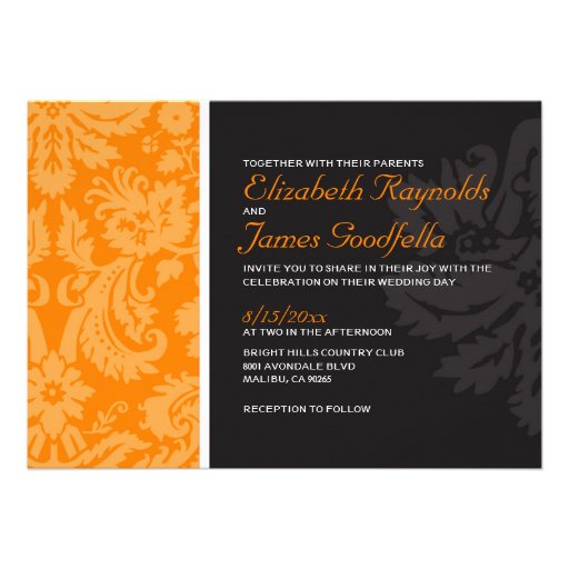 Orange Damask Wedding Invitations