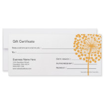 Orange Dandelion Flower Gift Certificate Design 3 Customized Rack Card