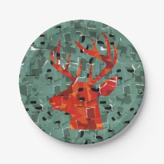Orange deer silhouette collage 7 inch paper plate