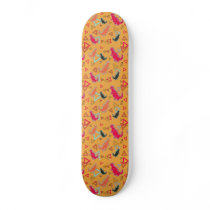 Orange Dinosaurs and Triangles Pattern Skateboard