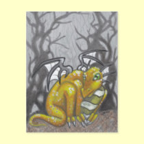 Orange Dragon creepy Trees fantasy art postcard postcards