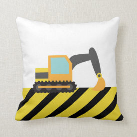 Orange Excavator, Construction Vehicle, For kids Throw Pillows