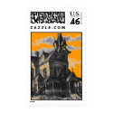 Orange Fall Haunted House Halloween Postage Stamp stamp