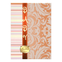 Orange Fanciful Pinstripe Baby Shower Invitation