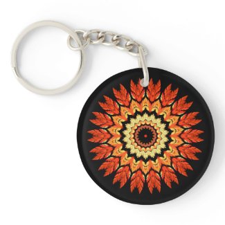 Orange Feather Kaleidoscope Mandala Keychain