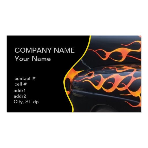 orange flames on black business card template (front side)