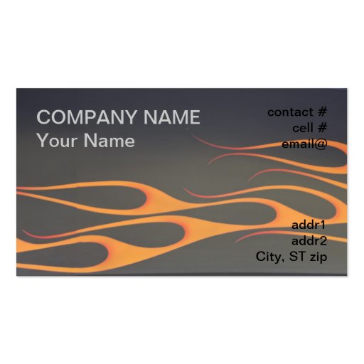 orange flames on black business cards