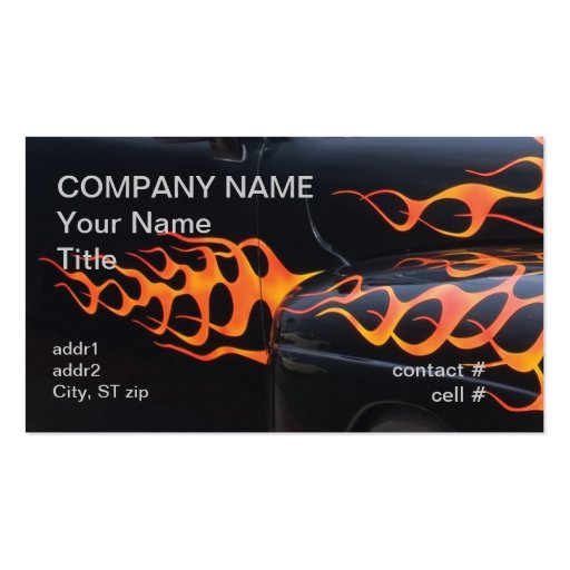 orange flames on black business cards