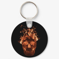 Orange Flaming Skull Key Chain keychains by atteestude Orange Flaming Skull Key Chain keychains