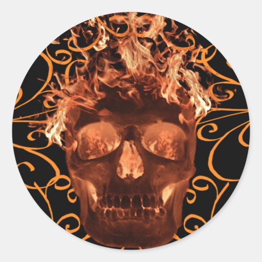 Orange Flaming Skull Stickers