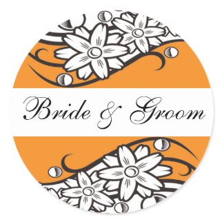 Orange Floral bride & Groom Wedding Envelope Seals sticker