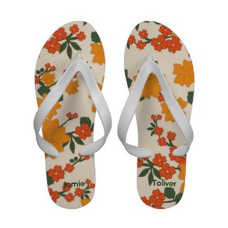 Orange Floral Flip Flops
