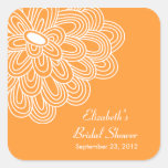 Orange Floral Flowers Bridal Shower Favor Sticker