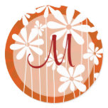 Orange Floral Monogram Seal Round Sticker