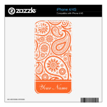 Orange Floral Paisley Monogram Pattern Skins For The iPhone 4