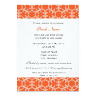 Orange floral pattern bridal shower invitation. custom invite