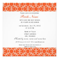 Orange floral pattern bridal shower invitation.