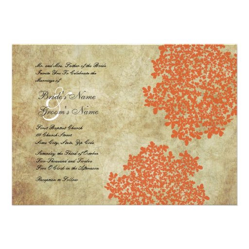 Orange Floral Vintage Wedding Invitations