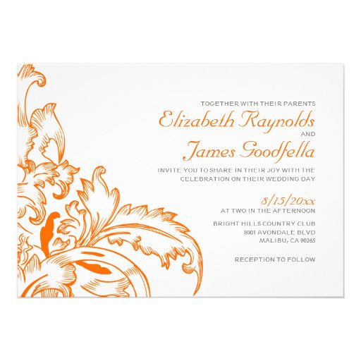 Orange Flourish Wedding Invitations