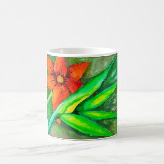 Orange flower and green leaf mug