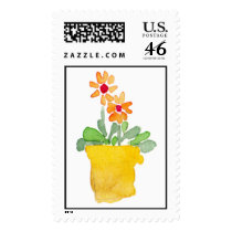 Orange flower in pot postage stamps