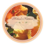 Orange flower labels round sticker