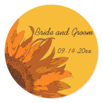 Orange Flower on Yellow Wedding Envelope Seals Round Sticker