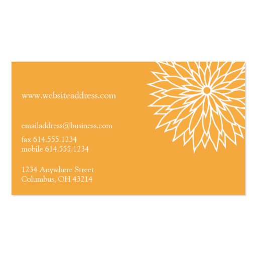 Orange Flower Power Chic Stylish Business Cards (back side)