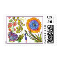 Orange flower with purple and green leaves postage by Julier Orange flower with purple and green leaves postage
