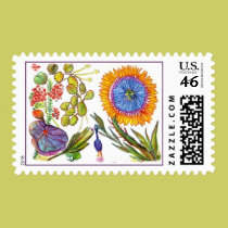 Orange flower with purple and green leaves postage by Julier Orange flower with purple and green leaves postage