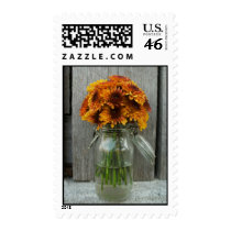 Orange Flowers & Barnwood Postage