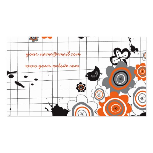Orange Flowers Chicks Grunge Ink Blots Doodles Kid Business Cards (back side)