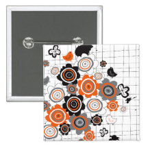 Orange Flowers Chicks Grunge Ink Blots Doodles Kid Button