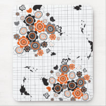 Orange Flowers Chicks Grunge Ink Blots Doodles Kid Mousepad