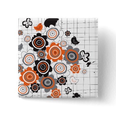 Orange Flowers & Chicks Scrapbook Doodles Button by fat_fa_tin