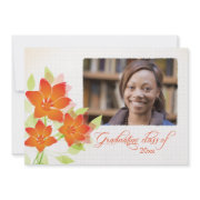 Orange flowers photo graduation party announcement invitation