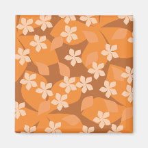 Orange Flowers. Retro Floral Pattern. Fridge Magnets