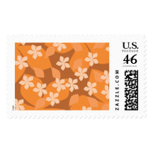 Orange Flowers. Retro Floral Pattern. Postage