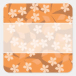 Orange Flowers. Retro Floral Pattern. Square Sticker