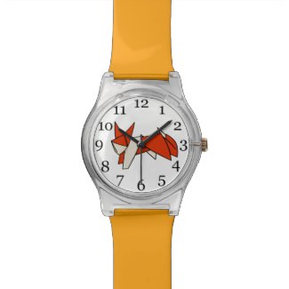 Orange Folded Paper Origami Fox Wrist Watch