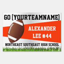 Orange Football Yard Sign, Custom Name/School