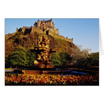 Orange Fountain and tulips, Edinburgh Castle, Scot Card