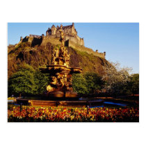 Orange Fountain and tulips, Edinburgh Castle, Scot postcards