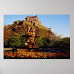 Orange Fountain and tulips, Edinburgh Castle, Scot Poster