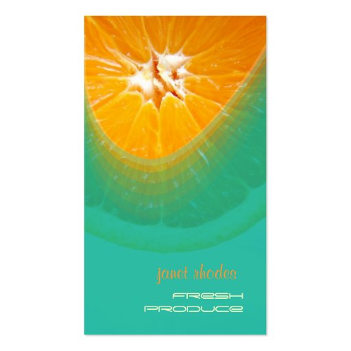 Orange, fresh produce business cards (front side)