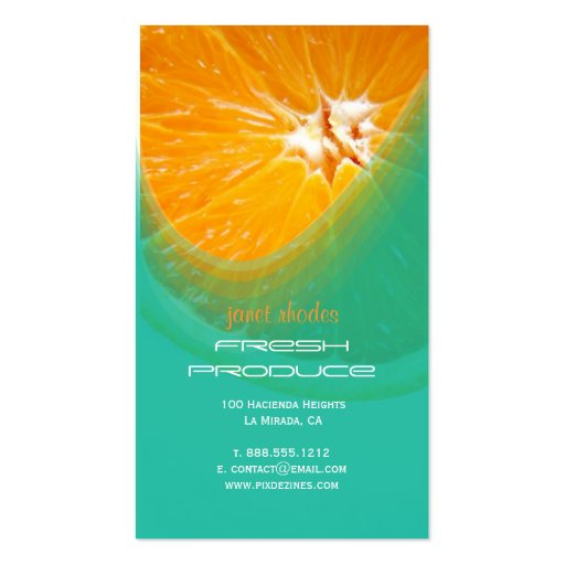 Orange, fresh produce business cards (back side)